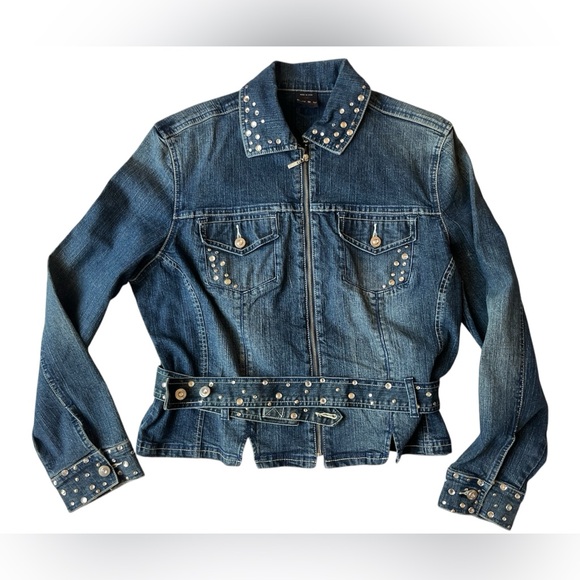 VINTAGE Y2K FUBU STUDDED BELTED DENIM JACKET 2X - Picture 1 of 7